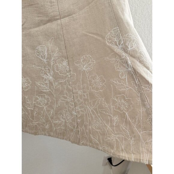 Christopher & Banks‎ Women's Skirt 12 Tan Linen Embroidered Cottagecore Fairy - Picture 4 of 9